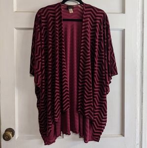Burgundy velvet chevron open kimono/shawl